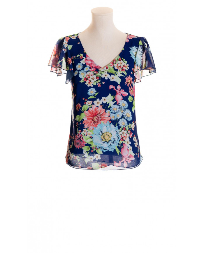 Estampado floral y manga de volantes