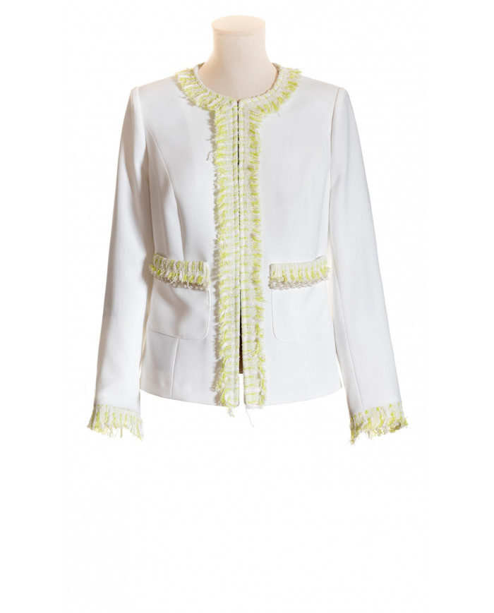 Chaqueta blanca con tweed en verde manzana