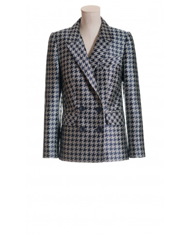 Chaqueta Cruzada De Pata De Gallo Azul