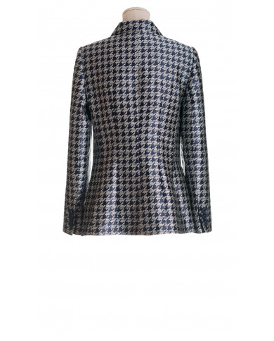 Chaqueta Cruzada De Pata De Gallo Azul