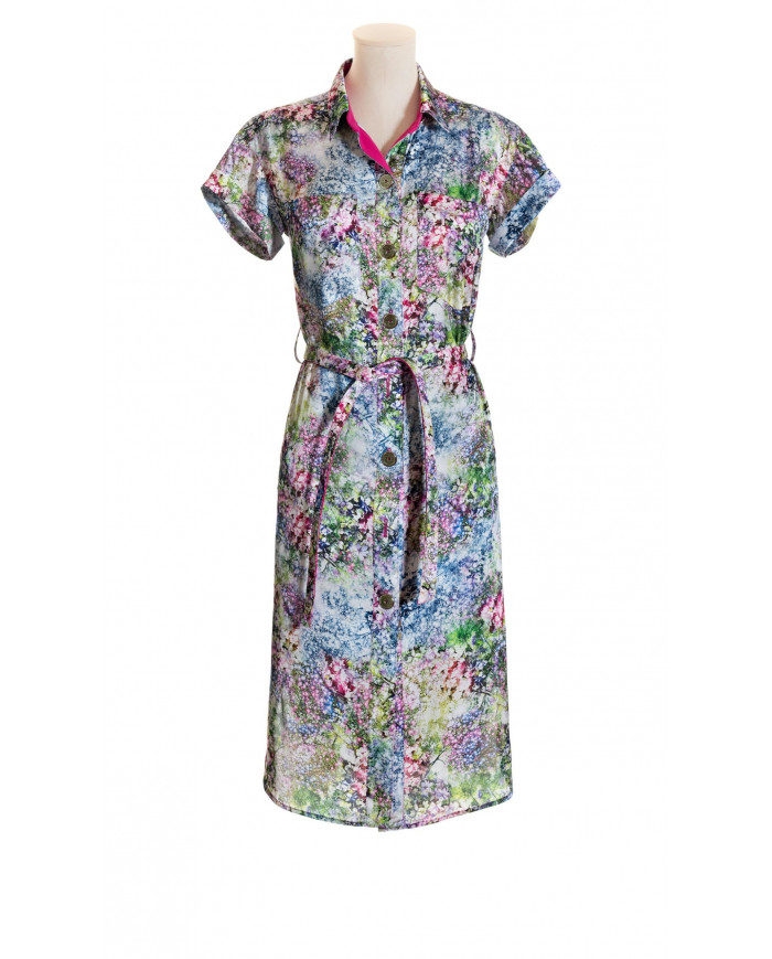 Multicolored floral shirt dress