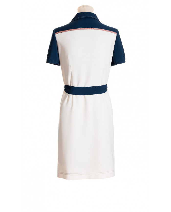 Vestido camisero crudo-marino adornos en rojo