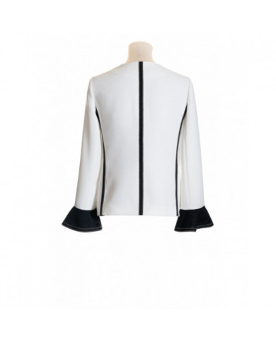 Chaqueta blanca-negra adornos de rejilla dibujo flor